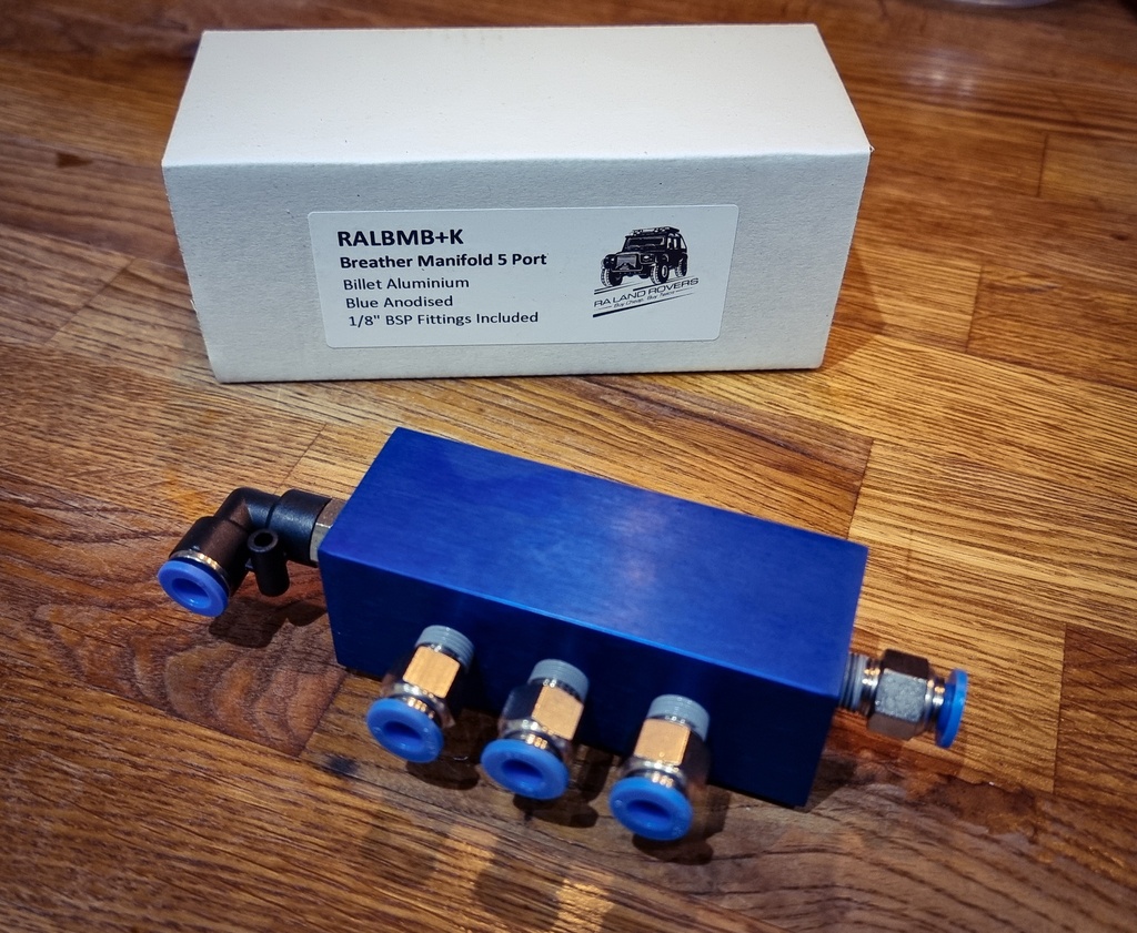 Blue Aluminium Breather/Air Compressor Manifold